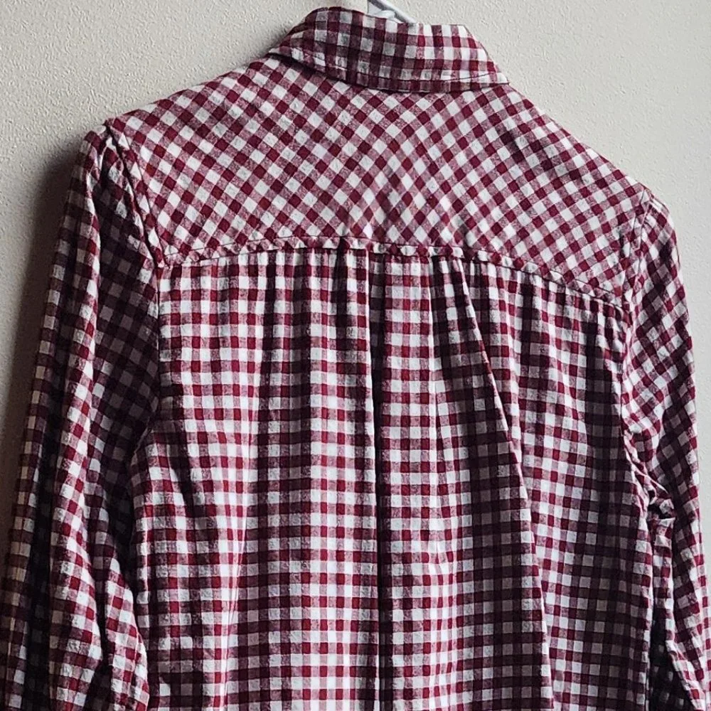 J. Crew Mercantile Red/White Gingham Flannel Button Down Shirt Size XS